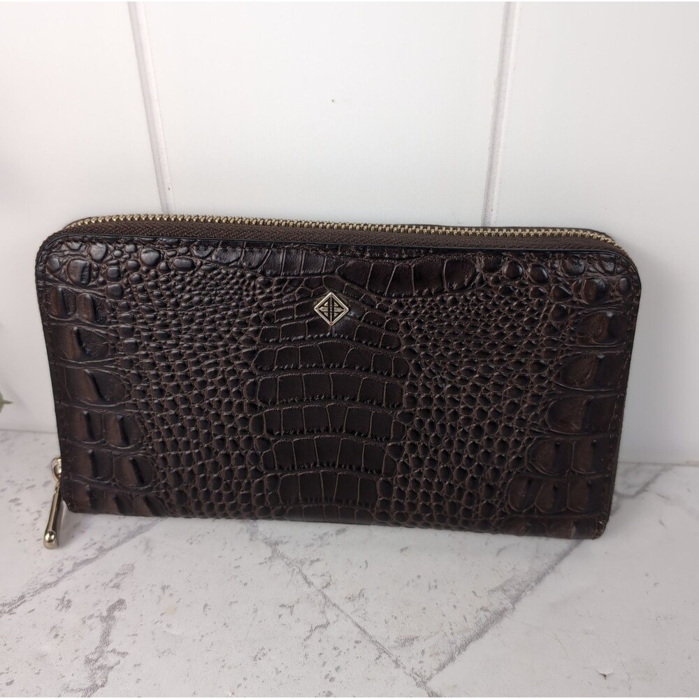 Antonio Melani Brown Croc Print Leather Wallet Zip Around